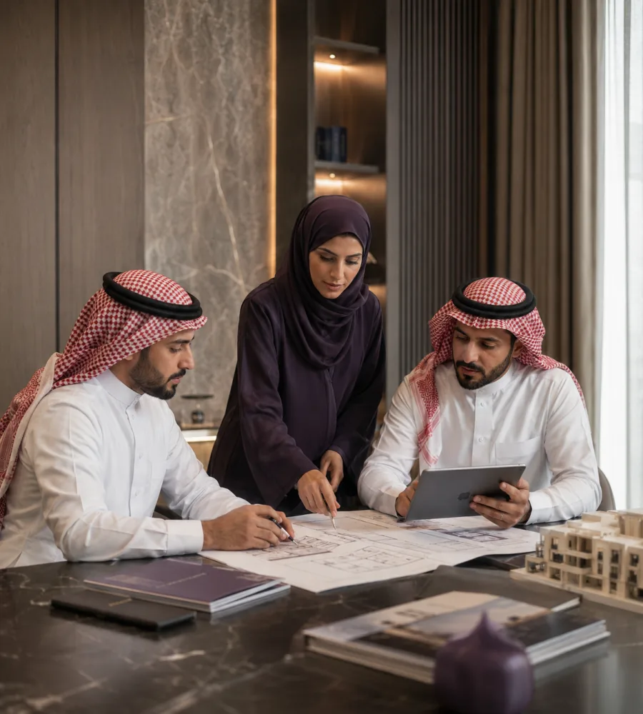 فريق كشاف العقارية يراجع مخططات أحد المشاريع العقارية